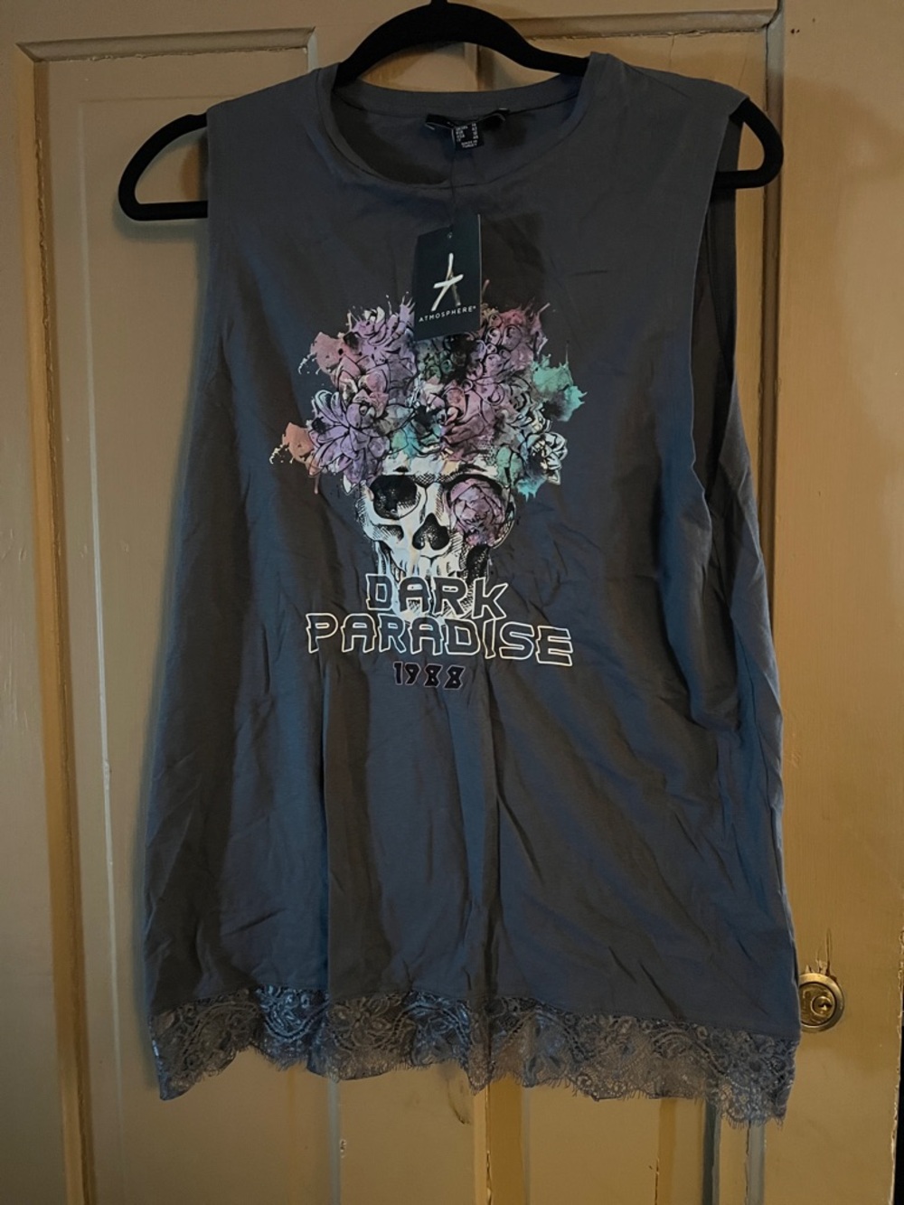 Atmosphere Gray Muscle Tee with Floral Skull Graphic